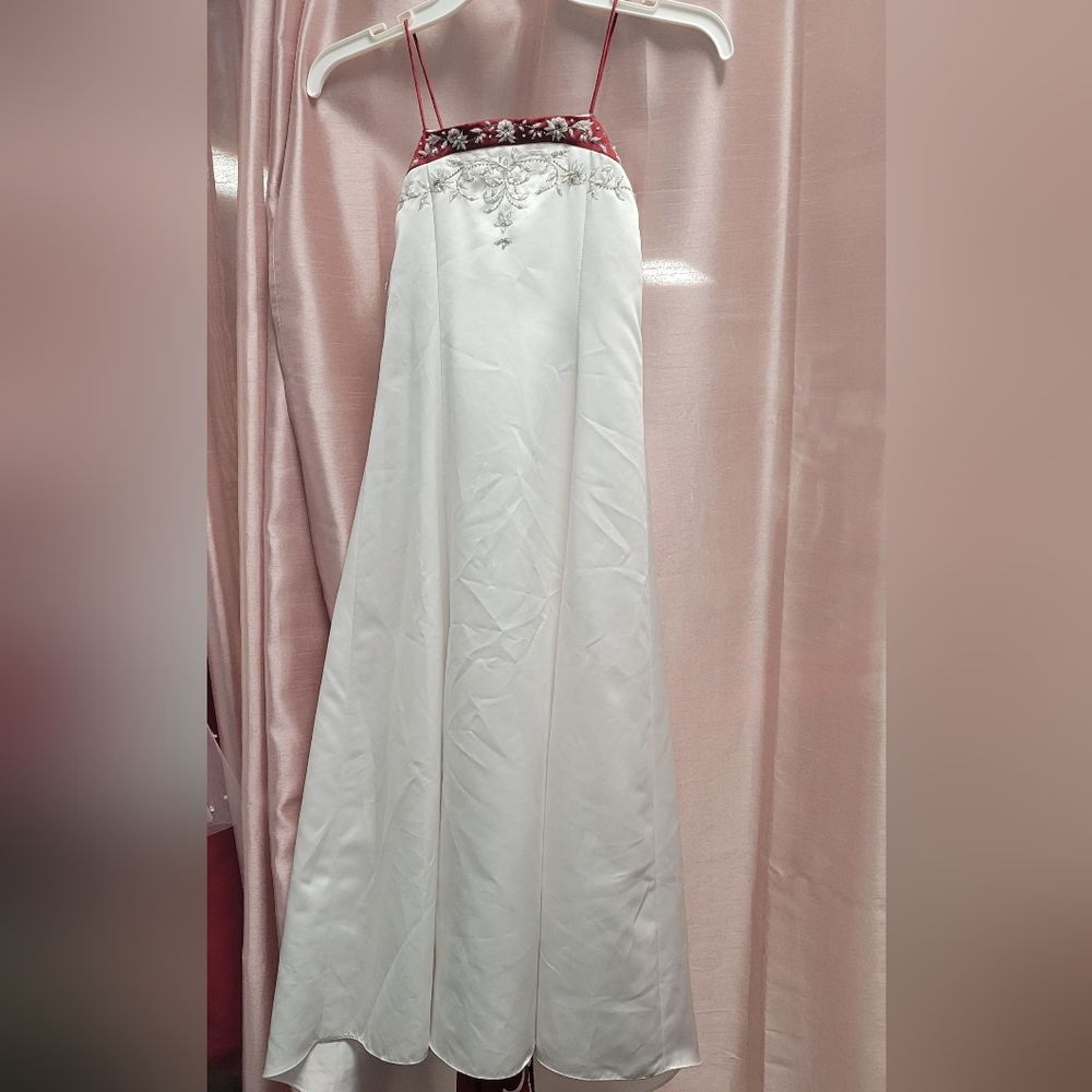 Vintage Alfred Angelo Red and White Floral Flower Girl Dress
